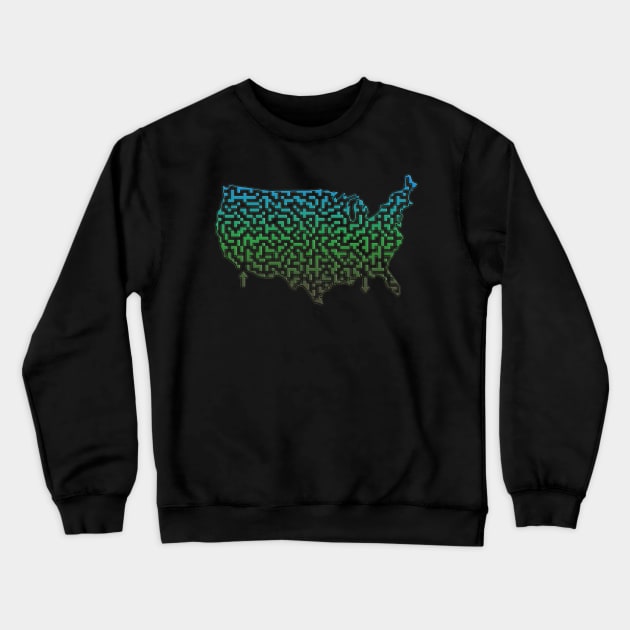 United States of America Shaped Maze & Labyrinth Crewneck Sweatshirt by gorff